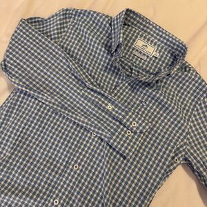 Boys Southern Tide Performance Intercostal Blue/White Check Button Down L 12-14